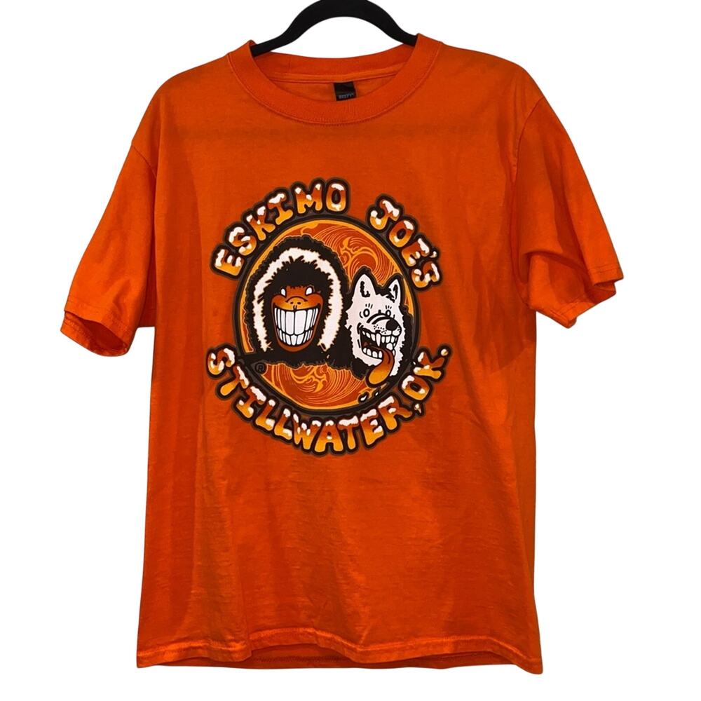 Eskimo Joe's Stillwater OK Graphic Tee Medium Orange Game Day Shirt Double Sided